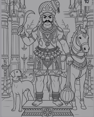 Sri Chinnakaruppar CO2 Laser Engraving Design with Horse and Dog