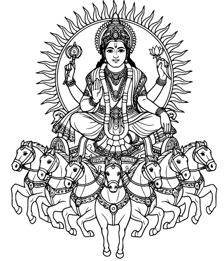 Lord Surya Dev CO2 Laser Engraving Design File with Seven Horses in CDR and DXF Format